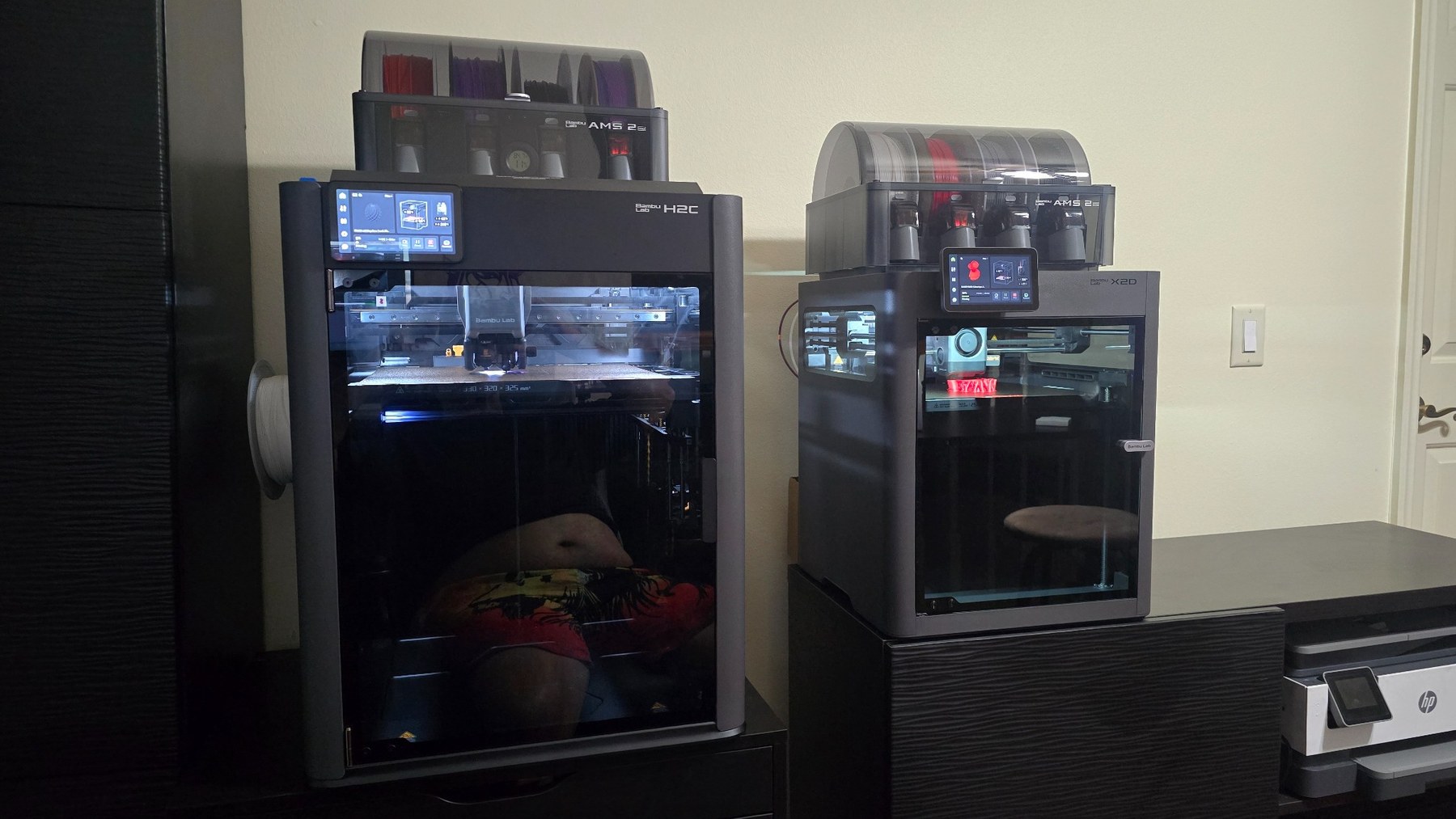Two in-house 3D printers with multi-material systems
